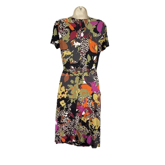 Max Mara Size M Floral Animal Print Faux Wrap Knee-Length Dress Stretchy Belted - Picture 2 of 13